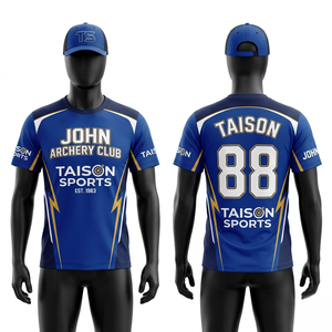 Jersey de Tiro con Arco de Poliéster Premium de 140 GSM, Transpirable, de Secado Rápido, Diseño de Paneles Azules y Dorados, Logotipo Personalizado con Impresión por Sublimación - Product Image 6