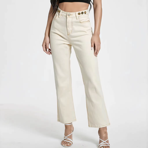 Jean décontracté taille haute pour femme, coupe large, délavage clair, longueur cheville - Product Image 2