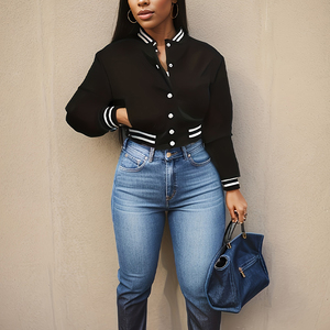 Veste bomber varsity courte pour femme, en cuir brodé, imprimé streetwear, logo personnalisé - Product Image 1