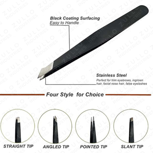 4PCS Stainless Steel Eyebrow Tweezers Set Custom Colors with PU Leather Pouch Slant Pointed Angled Tip OEM - Product Image 5