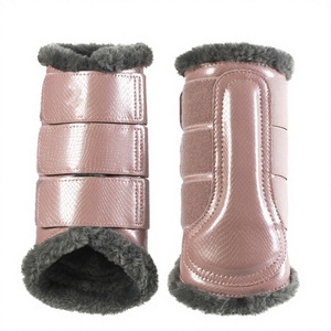 Bottes de protection pour chevaux en néoprène, doublées de fausse fourrure, réglables, pour l'entraînement, le saut d'obstacles et le dressage - Product Image 5