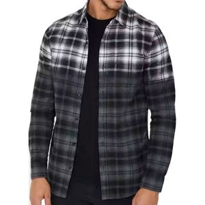 Chaqueta de Motociclista de Franela con Armadura Oculta Personalizada para Hombre y Mujer, Talla Grande, Color Negro Grisáceo Degradado, Alta Visibilidad, Diseño a Cuadros, Algodón Suave Cepillado - Product Image 1