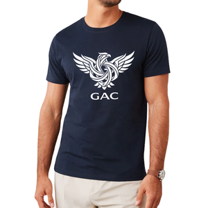 Men Navy Blue Crew Neck Short Sleeve Cotton T Shirt Featuring <b>White</b> Graphic Eagle Bird Wings Silhouette Print Casual Summer <b>Tee</b> - Product Image 1