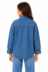 Girls Oversized Blue Denim Shirt Jacket Kids Casual Button Down Denim Top Stylish Girls Long Sleeve <b>Jean</b> Shirt <b>Soft</b> Washed Denim - Product Image 3