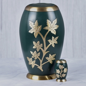 Urna Funeraria de Latón con Patrón de Hojas Azules y Plateadas, Superficie Moteada, para Cenizas Humanas, Urna Conmemorativa - Product Image 6