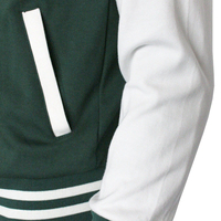 Jaket Varsity Pria Warna Hijau Putih Blok Warna Kerah Tegak Kancing Depan Model Sporty Baseball