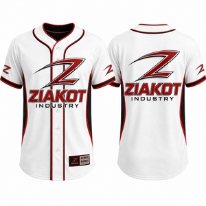 ZIAKOT Men's <b>Baseball</b> Jersey Sublimated White Red Black Short Sleeve Breathable Regular Fit Sport Apparel - Product Image 1