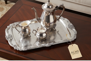 Elegant Polished Serving <b>Tray</b> Engraved Border Exquisite <b>Large</b> Food <b>Tray</b> for Kitchen Tea Coffee Service for Weddings Supplies - Product Image 2
