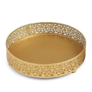 Round Gold Plated Decorative Tray with <b>Heart</b> Pattern Hollywood Glam Style for Valentine's Day Home Decor - Product Image 4