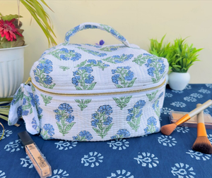 Indian Handmade Pure Cotto Quilted Vanity Bag Large Capacity Women's Travel Cotton Makeup Cosmetic Bag Quilted Cosmetic Pouch - Product Image 2