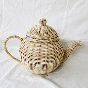Adorable kids toy wholesale miniature kitchen accessory and tea <b>set</b> natural rattan <b>teapot</b> & cups - Product Image 4