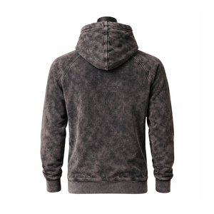Sudadera con capucha pesada de tejido sólido con lavado ácido, efecto desgastado y rasgado, bajo sin rematar, estilo vintage, corta, para hombre, servicio OEM - Product Image 1