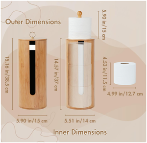 Porte-rouleau de papier toilette en bambou avec couvercle de rangement, durable, design classique, pour rouleaux de papier toilette et lingettes - Product Image 6
