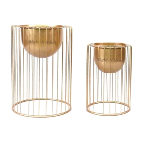 Support de plantes en fil de fer doré, revêtement en poudre, durable, multi-usages, pour extérieur, avec drainage - Product Image 6