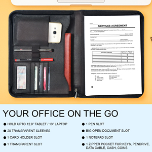 Premium Executive Leather Business Portfolio Organizer Conference <b>Folder</b> File Fastener <b>Document</b> Holder Planner Office Profession - Product Image 3