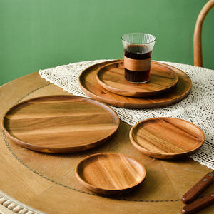 Eco-friendly Sustainable Fashionable Thick Acacia Wood Round Salad Bowl Dish <b>Plates</b> Set Party Handpainted Customizable Design - Product Image 1