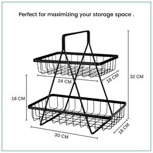 Corbeille à fruits à 2 niveaux, idéale pour la table à manger, la table basse, bol à fruits en métal ou panier à pain, organisateur de rangement pour légumes - Product Image 2
