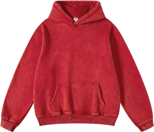 Sudadera con Capucha Roja para Hombre, Corte Holgado, Color Sólido, Informal, Tejida, Manga Larga, con Bolsillos, para Otoño - Product Image 3