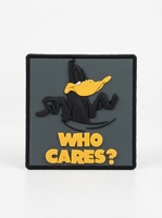Patch en caoutchouc 3D carré Premium personnalisé Daffy Duck Who Cares, à coudre, motif en relief pour vêtements, chapeaux, sacs