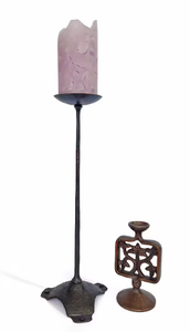 Modern Rustic Hand-Hammered Metal Pillar <b>Candle</b> Holders <b>Set</b> of 3 Industrial Vintage Bronze <b>Candle</b> Pedestals for Dining Table - Product Image 2