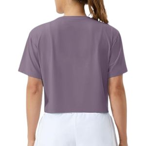 Lavender Crew Neck Women Yoga <b>Crop</b> <b>Tops</b> Cotton Blend Skin Friendly Commercial Exercise Tees - Product Image 2