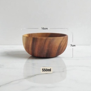 Bol à salade rustique en bois d'acacia fait main – Décoration de cuisine style ferme – Bol de service rustique en bois d'acacia fait main – Saladier en bois style ferme - Product Image 3