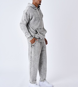 Custom Printed Applique Patch Embroidery Winter Acid <b>Wash</b> Flared Jogger Tracksuits Hoodie and Sweatpants Set for Men - Product Image 2