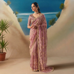Pink <b>Saree</b> With Beads And Sequence Work With Traditional Wear <b>For</b> <b>Women</b> Wedding And Party From Samp Corporation - Product Image 1