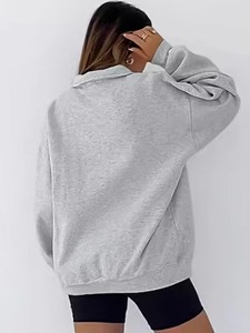 Suéteres con Capucha Tipo Polo para Otoño e Invierno, Estilo Simple, Holgado e Informal para Mujer, Personalización de Color - Product Image 2