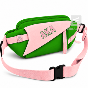Sac banane personnalisé Alpha Kappa Alpha Sorority avec logo brodé sur le devant, fermeture éclair verte et rose, usage quotidien décontracté pour femme - Product Image 2