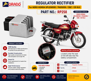 Régulateur redresseur de qualité export pour Honda Splendor Passion CBZ CD DLX, pièces détachées pour deux-roues, Inde, Orado. - Product Image 6