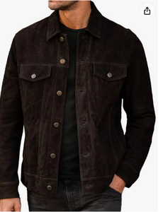 <b>Men</b> s <b>Brown</b> <b>Suede</b> Shirt <b>Jacket</b> Turn-down Collar Button Closure Casual Regular Fit Autumn Wear Classic <b>Suede</b> Leather <b>Jacket</b> - Product Image 3