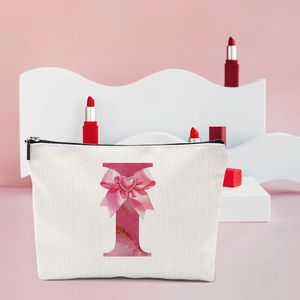 กระเป๋าเครื่องสำอางแบบพกพา ลายอักษรย่อส่วนตัว น่ารัก สไตล์ Preppy พร้อมโบว์ผูก สำหรับใส่ของใช้ในห้องน้ำ - Product Image 3