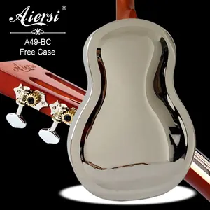 China aiersi marca gloss latão cromado corpo tricone resonfônico guitarra blues escorregador metal resonador guitarras