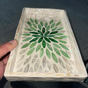 Elegant Mother Of Pearl Inlay Rattan Tray Vietnam Source For Living Room Centerpiece And Jewelry Display Solutions - Product Image 1