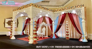 Sublime Indian Wedding <b>Decor</b> Triveni Mandap Hindu Marriage Wooden Carved Triveni Mandap Indian Wedding Wooden Accent Mandap USA - Product Image 4