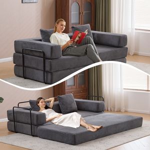 Divano Letto Convertibile Comodo con Supporto Lombare a Cuscino e Braccioli, Futon Lounge Sleeper C-Product - Product Image 6