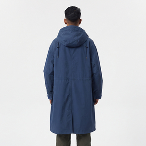 Manteau coupe-vent long à capuche pour homme en nylon, manches longues, imperméable, décontracté, coupe régulière, fermeture éclair, poches, manteau de pluie matelassé - Product Image 2