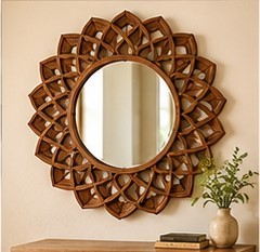Miroir mural rond décoratif grand format fait main, avec cadre en bois, pour la maison, l'hôtel, la salle de bain - Product Image 1