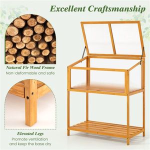 Serre surélevée 2-en-1 en bois de sapin avec toit réglable et étagère à lattes pour une saison de culture toute l'année - Product Image 5