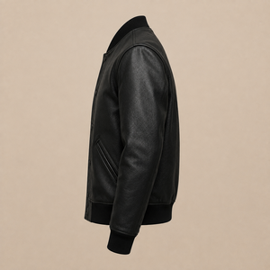 Blazer de Piel Sintética Negra para Hombre, Cuello Alto, Cierre de Cremallera, Corte Regular, Color Sólido, Ropa Exterior Impermeable de Lana - Product Image 2