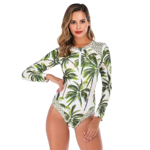 Haut de bain anti-UV 2026 de haute qualité pour femme, à manches longues, imprimé palmiers, en Spandex et Polyester, idéal pour le fitness, la gym et la natation - Product Image 3