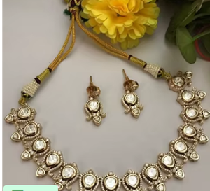Traditional Premium Quality Gold Plated Moissanite Classic Necklace <b>Set</b> Earrings Wedding Engagement Party Gift Wear Collection - Product Image 2