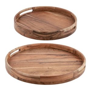 Wholesale Price Round Mango Wood <b>Beaded</b> Tray Decorative Wooden Tray with Handles for Kitchen Coffee Table Home Decor - Product Image 2