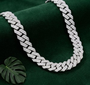 Cadena Cubana de Plata de Ley 925 con Diamantes Cultivados en Laboratorio, Certificación IGI, 6MM - 16MM, 14-30 Pulgadas, Estilo Hip Hop, Cadena Cubana con Incrustaciones de Diamantes para Hombre - Product Image 2