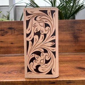 Logotipo personalizado de la marca de cuero Tooled Beaded Floral Design RFID Blocking Wallets Cuero genuino Tarjetero Carteras para hombres - Product Image 5