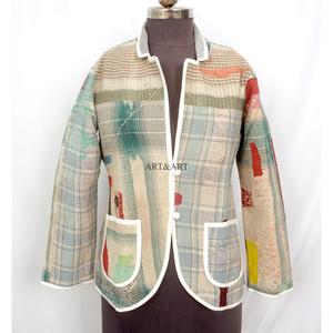 Indian Cotton Vintage Kantha <b>jacket</b> with <b>mandarin</b> <b>collar</b> and pockets button Autumn/Winter High Quality Quick Dry Plus <b>Jacket</b> - Product Image 1