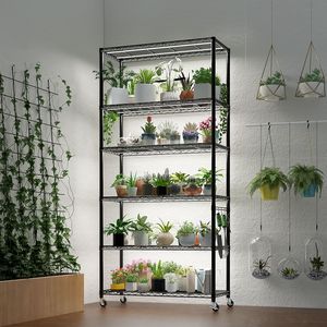 Espositore a sei ripiani regolabili con piedini M8, ruote in gomma da 2FT e gancio a cono laterale - Scaffalatura multiuso segmentata - Product Image 5