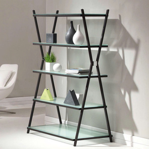 Luxury Tempered Glass Metal Bookshelf Modern X Frame <b>Iron</b> Display Shelf Multifunctional Living Room Storage Rack Showcase - Product Image 2