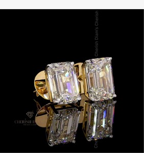 Trendy <b>Emerald</b> Cut <b>Stud</b> with Lab Created Diamond Gold <b>Earrings</b> Fine Diamond Jewelry for Women's from Indian Supplier - Product Image 1